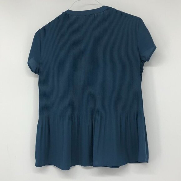 Pleione  Plisse Pleated V-neck Blouse In Slate Blue SP - Picture 4 of 16